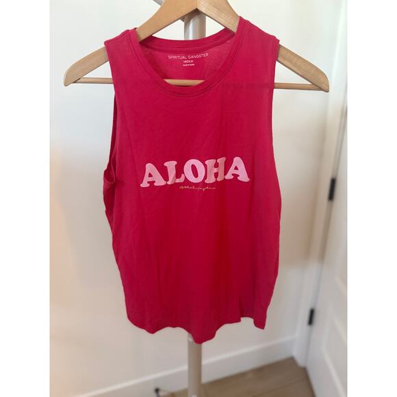 Spiritual Gangster Tops - Spiritual Gangster Aloha Muscle Tank Pink Size Medium